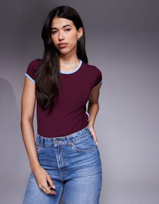 Asos Design Polyamide Slinky Open Back Bodysuit In Burgundy