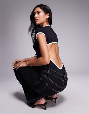 Asos Design Polyamide Slinky Open Back Bodysuit In Black