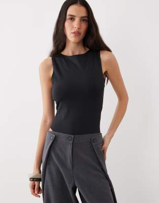 Asos Design Polyamide Slinky Open Back Racer Bodysuit In Black