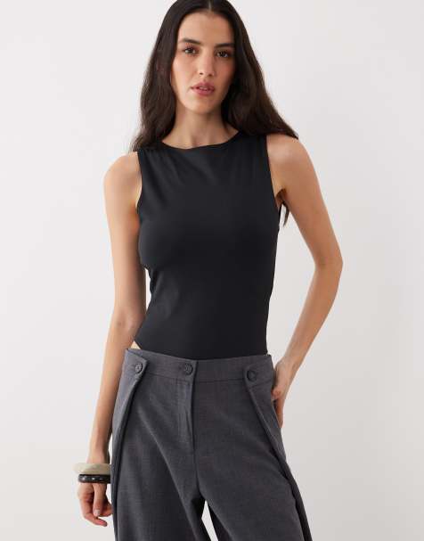 ASOS DESIGN polyamide slinky open back racer bodysuit in black - view 1