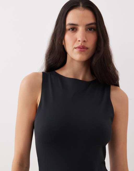 ASOS DESIGN polyamide slinky open back racer bodysuit in black, 3 of 4