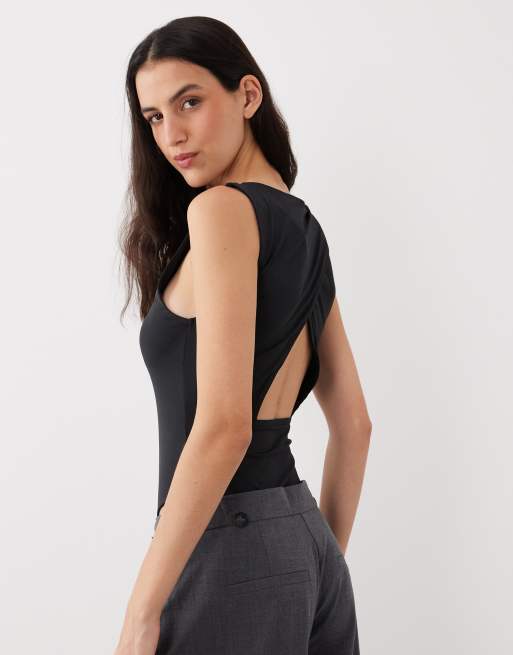 ASOS DESIGN polyamide slinky open back racer bodysuit in black, 4 of 4