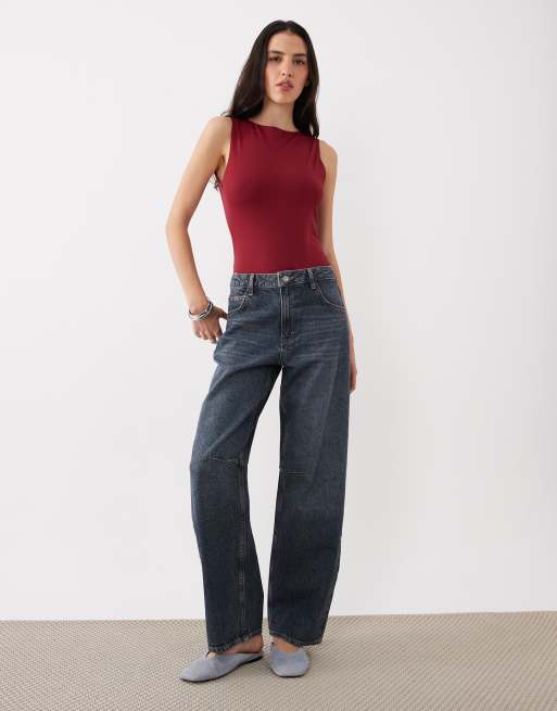 ASOS DESIGN polyamide slinky open back racer bodysuit in burgundy, 2 of 4