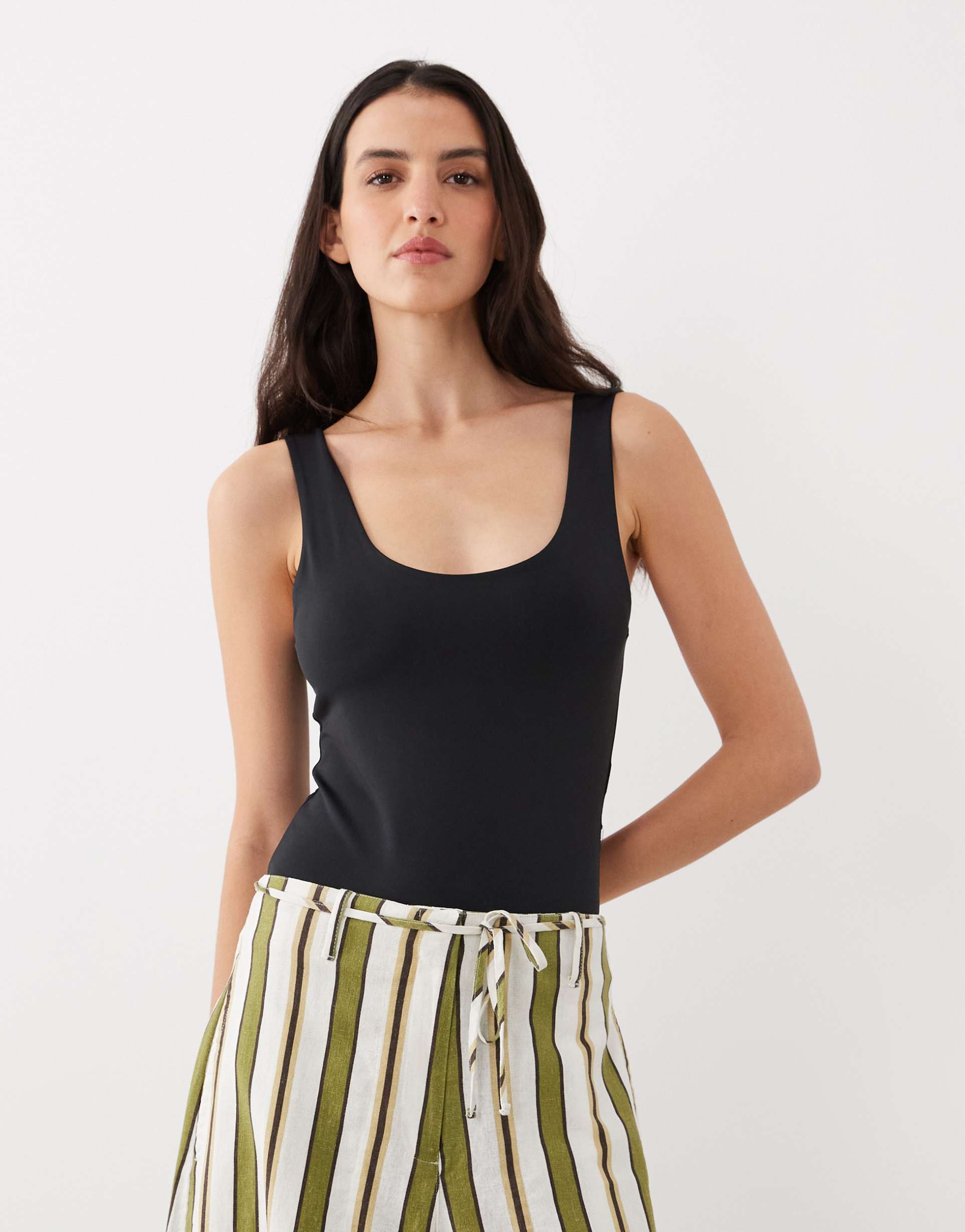 asos design polyamide slinky scoop bodysuit in black