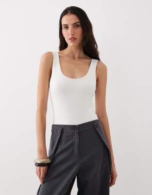 Asos Design Polyamide Slinky Scoop Bodysuit In White