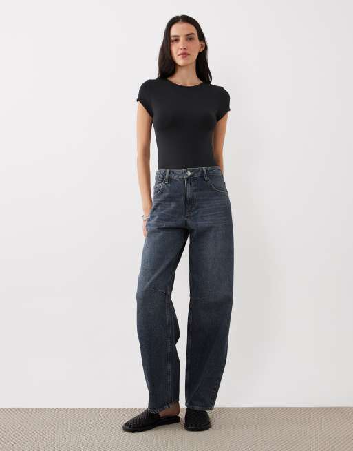 ASOS DESIGN polyamide slinky short sleeve bodysuit in black, 2 of 4