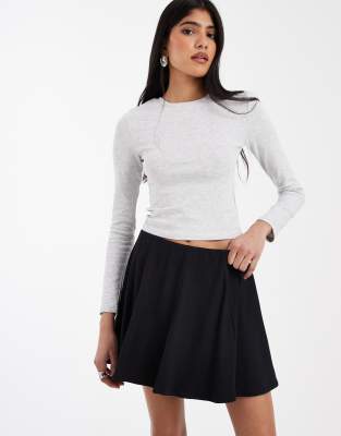 Asos Design Polyamide Slinky Skater Skort In Black