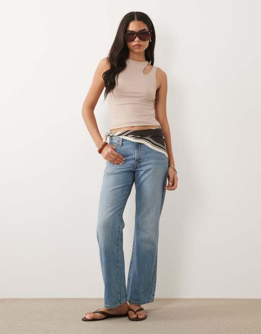 ASOS DESIGN polyamide slinky slash cut out shoulder racer top in stone, 2 of 4