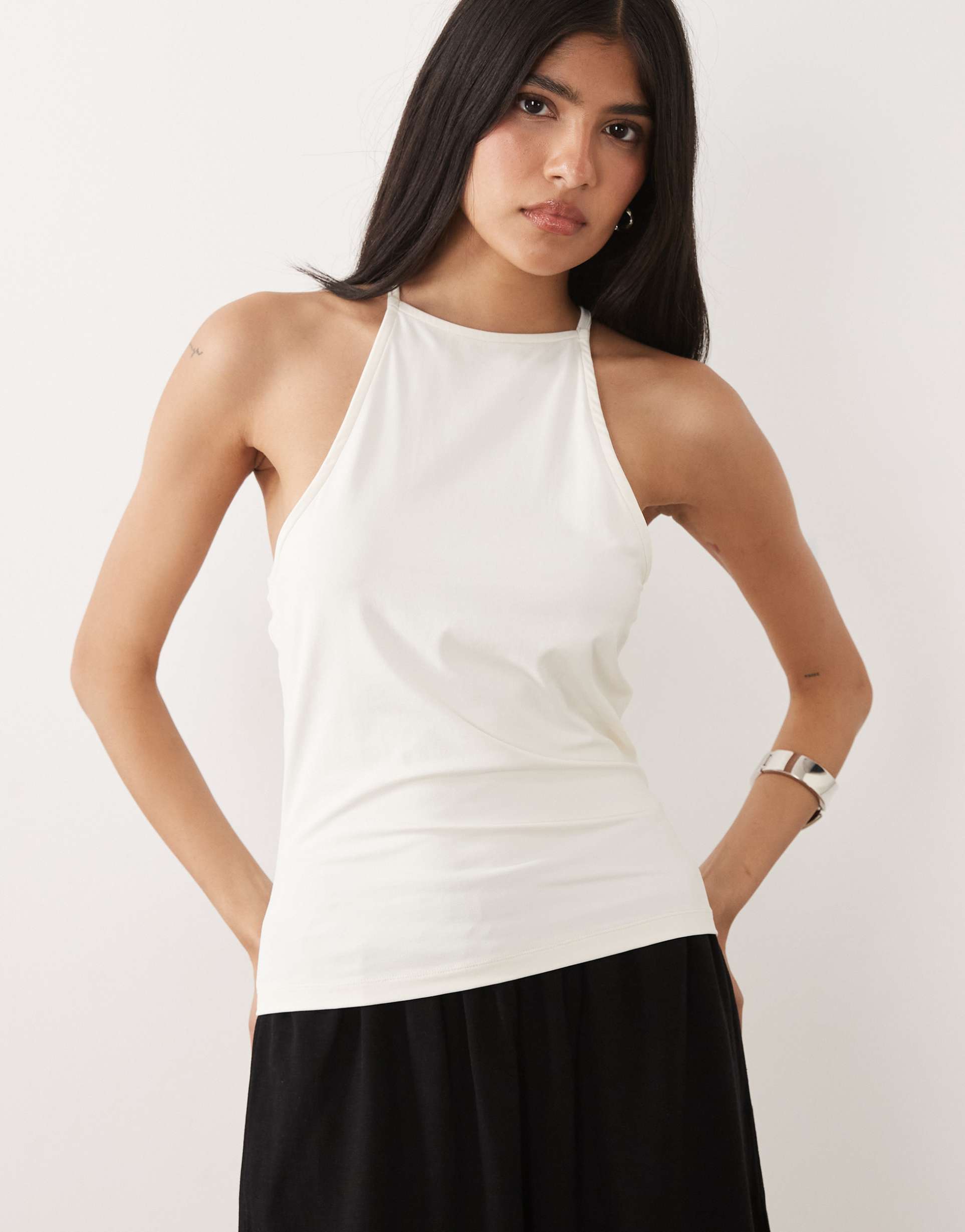 asos design polyamide strappy racer back detail top in white