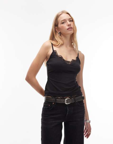 ASOS DESIGN polyamide trim lace trim cami in black - view 1