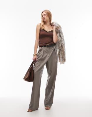 Asos Design Polyamide Trim Lace Trim Cami In Brown