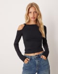 [ASOS DESIGN] ASOS DESIGN polyamide twist cold shoulder top in black M Black