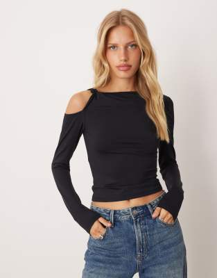 Asos Design Polyamide Twist One Shoulder Top In Black