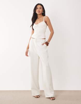 Asos Design Polyamide Twisted Strap Knot Front Ruched Top In White