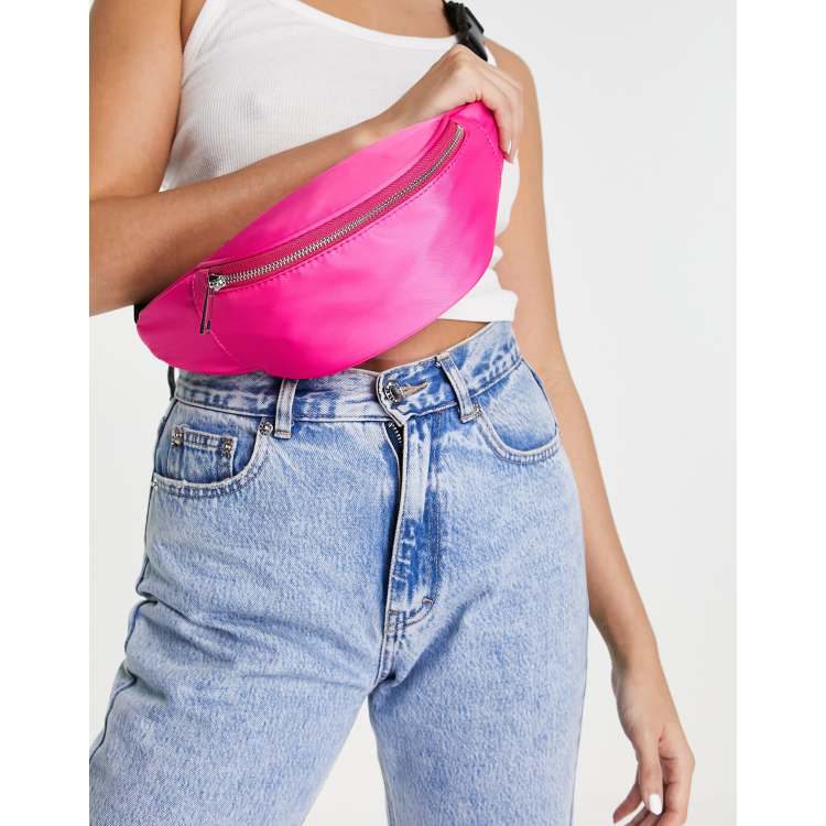 ASOS DESIGN polyester blend bum bag in neon pink BPINK