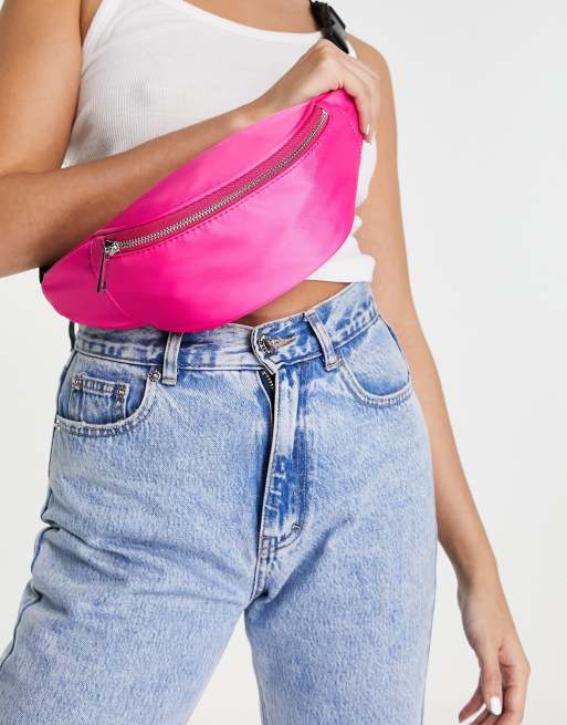 ASOS DESIGN polyester blend bum bag in neon pink BPINK