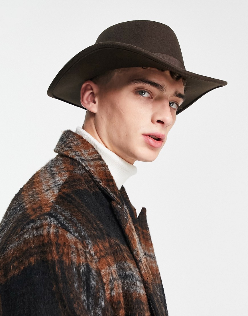 ASOS DESIGN polyester fedora hat with band in tobacco brown