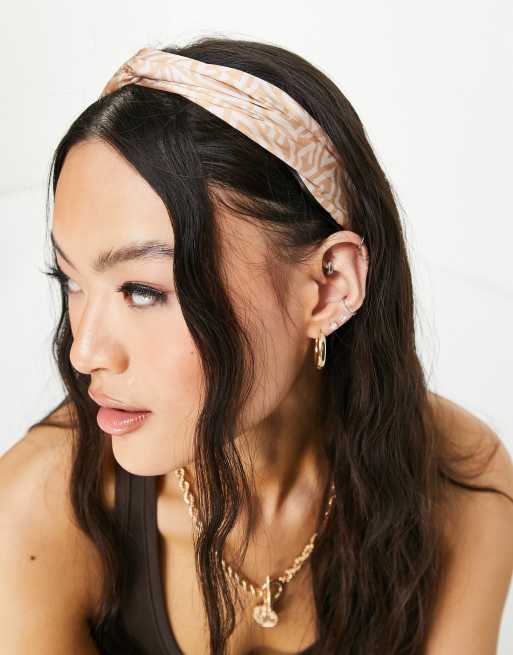 ASOS DESIGN polyester knot headband in brown print - BROWN