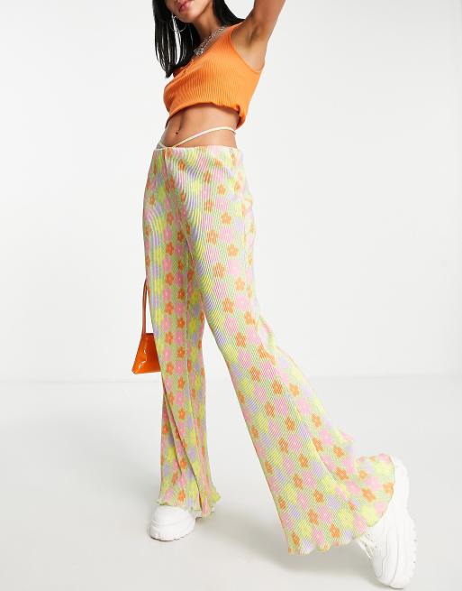 ASOS DESIGN polyester plisse flares with removable tie waist in floral print - MULTI