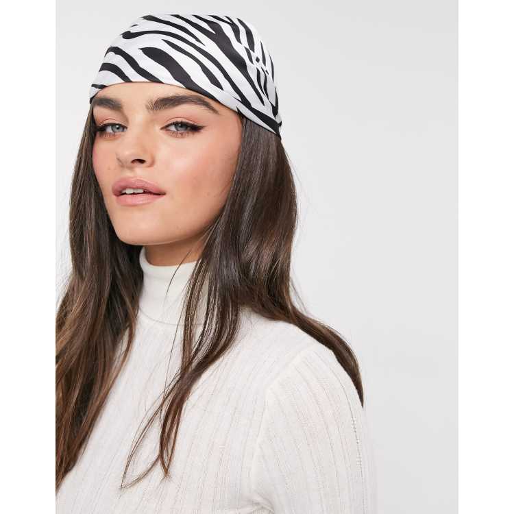 ASOS DESIGN polysatin medium headscarf in monogram print - BROWN