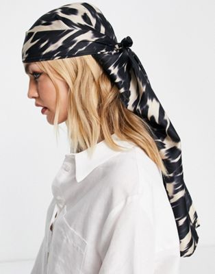 ASOS DESIGN polysatin extra large headscarf in blurred animal print in stone