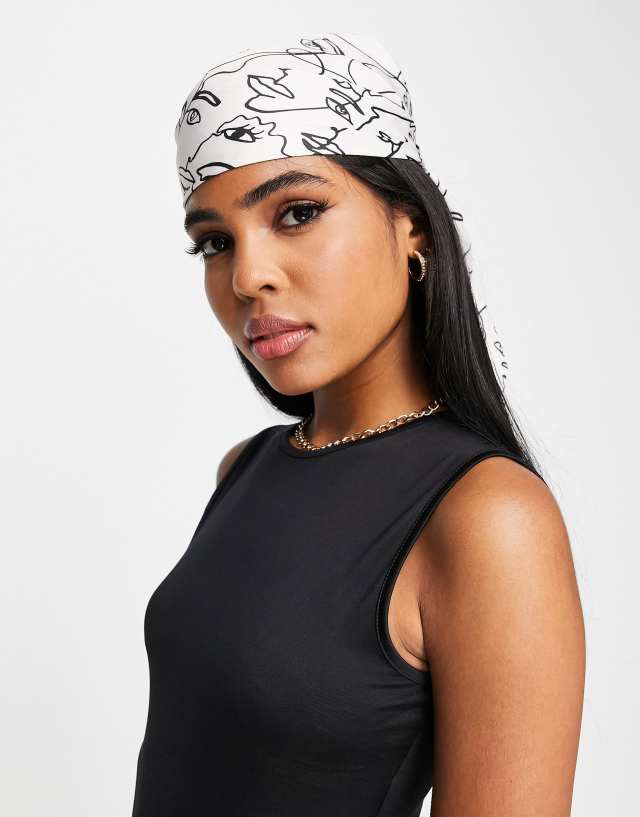 ASOS DESIGN polysatin large headscarf in face print in stone