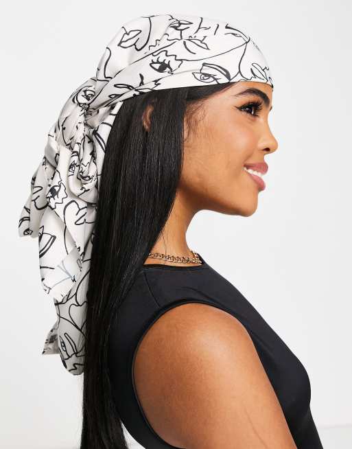 ASOS DESIGN polysatin medium headscarf in monogram be kind print -  ShopStyle Hair Accessories