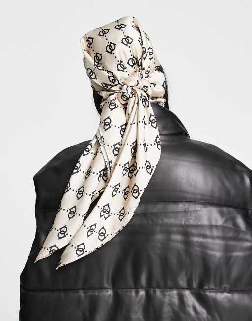 ASOS DESIGN polysatin large headscarf in geo print - BROWN