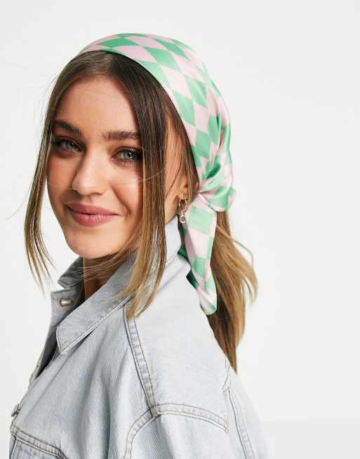 ASOS DESIGN polysatin medium headscarf in monogram print - BROWN