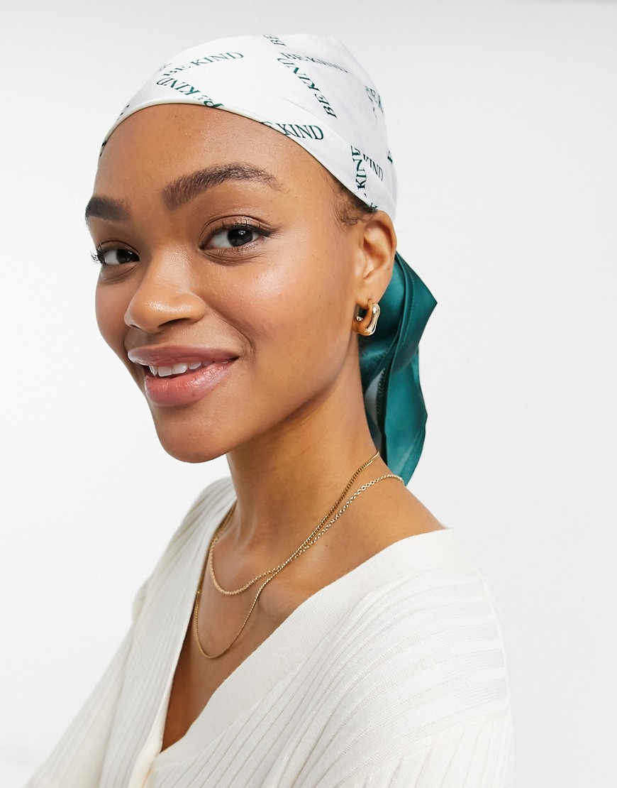 ASOS DESIGN polysatin medium headscarf in monogram be kind print-Multi