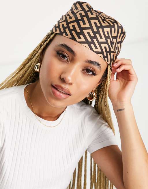 ASOS DESIGN polysatin medium headscarf in monogram - MULTI