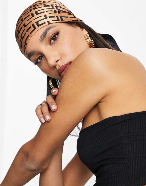 ASOS DESIGN polysatin medium headscarf in monogram print, 2 of 4