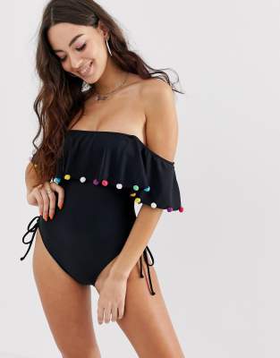 black pom pom swimsuit