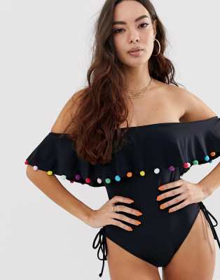 black off the shoulder swimsuit