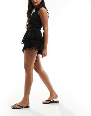 ASOS DESIGN pom pom trim rara shorts in black ASOS