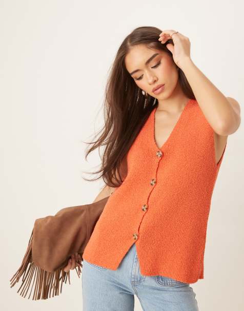 ASOS DESIGN slub knit relaxed fit waistcoat in orange