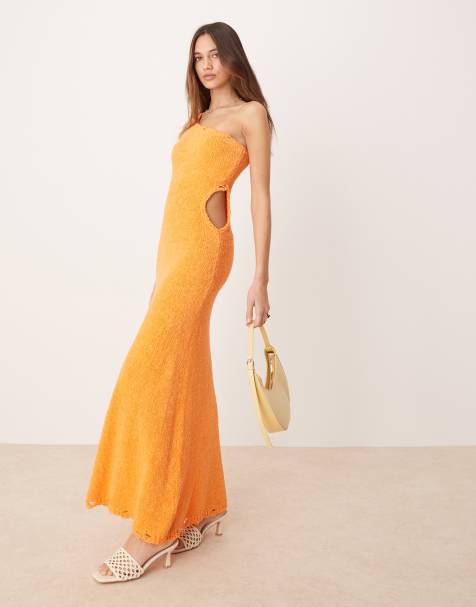 ASOS DESIGN – Pomarańczowa dzianinowa sukienka midaxi z fakturowanej przędzy z nieobszytym brzegiem - view 1