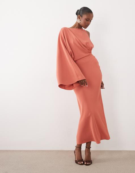 ASOS DESIGN – Pomarańczowa kolumnowa sukienka maxi na jedno ramię z drapowanym tyłem - view 1