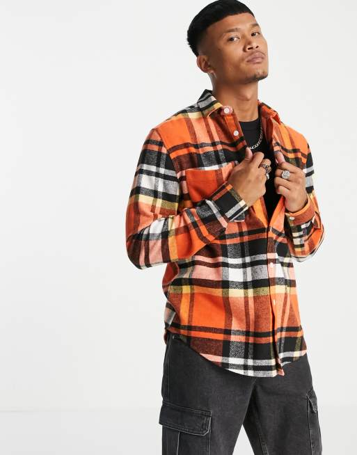 ASOS DESIGN – Pomarańczowa koszula wierzchnia z flaneli w kratę