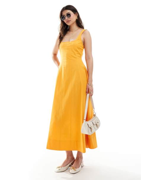 ASOS DESIGN – Pomarańczowa letnia sukienka tenisowa maxi z ozdobnymi szwami - view 1