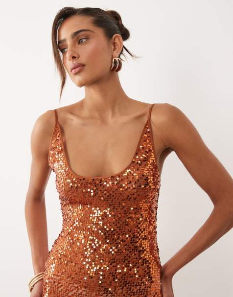 ASOS DESIGN – Pomarańczowa, prześwitująca sukienka mini na ramiączkach, zdobiona cekinami - view 1