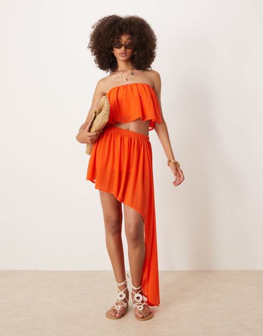 ASOS DESIGN – Pomarańczowa spódnica mini z falbankami i asymetrycznym dołem, część zestawu
