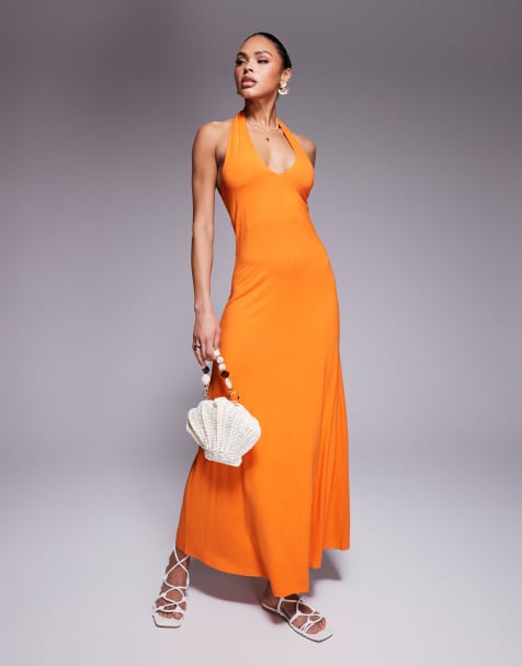 ASOS DESIGN halter maxi dress in orange