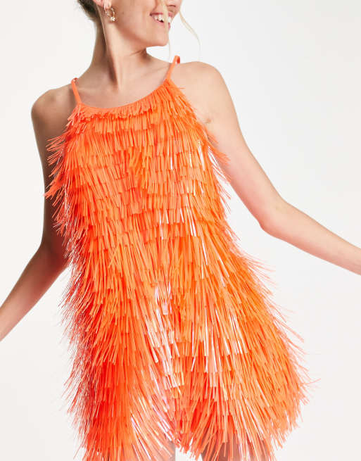 ASOS DESIGN – Pomarańczowa sukienka mini na ramiączkach z cekinami , 2 z 4