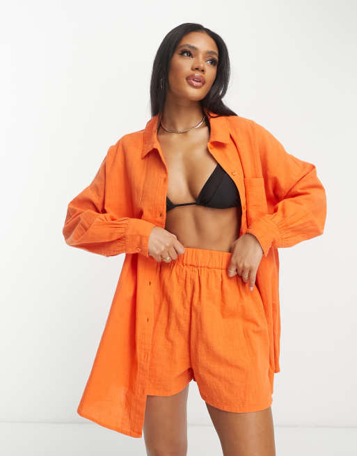 ASOS DESIGN – Pomarańczowa, teksturowana koszula plażowa z zapięciem na guziki, część zestawu