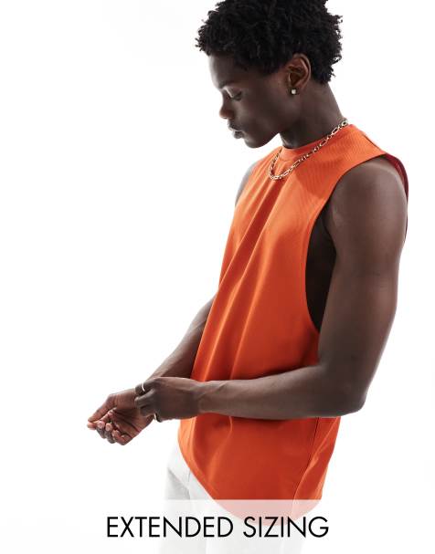 ASOS DESIGN – Pomarańczowy, luźny top bez rękawów, ze sportowej siateczki - view 1
