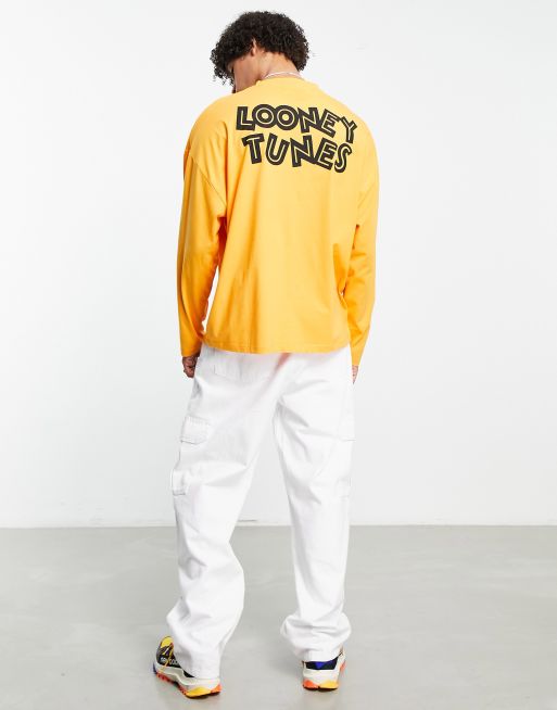 ASOS DESIGN – Pomarańczowy T-shirt oversize z długim rękawem i nadrukiem z kreskówki „Looney Tunes”