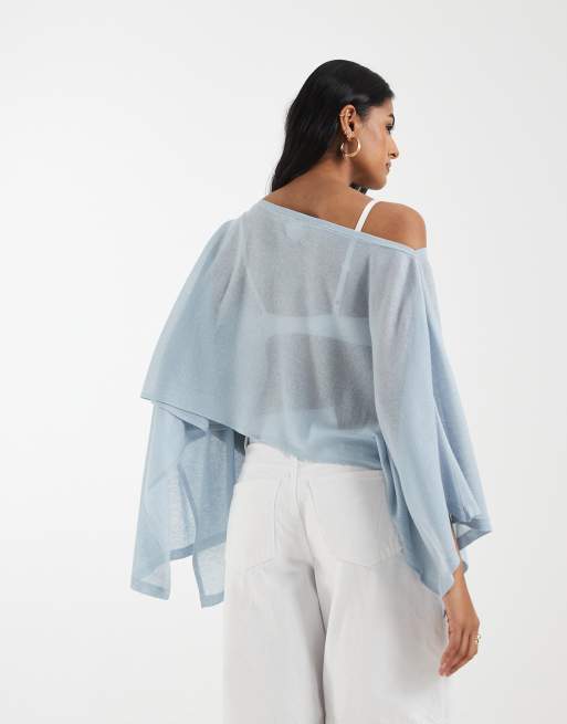 ASOS DESIGN - Poncho azul transparente de punto fino, 4 de 4