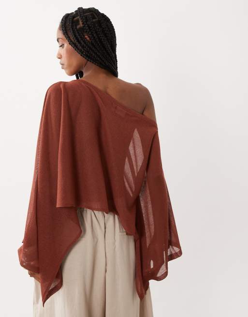 ASOS DESIGN - Poncho color terracota de punto fino transparente, 4 de 4