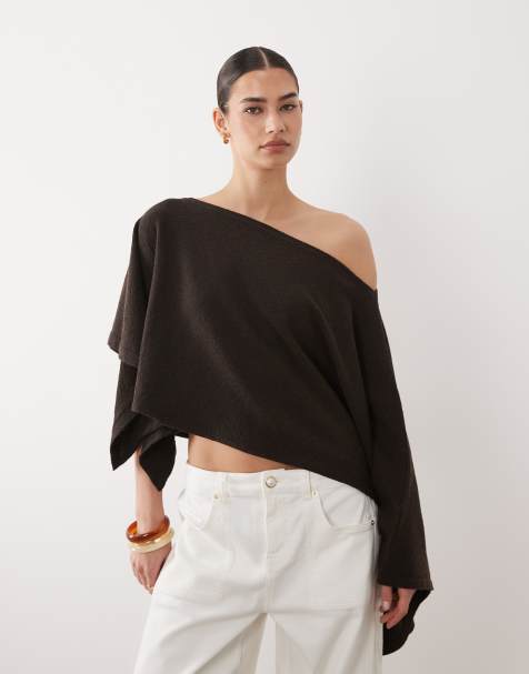 ASOS DESIGN - Poncho in maglia bouclé di cotone marrone - view 1